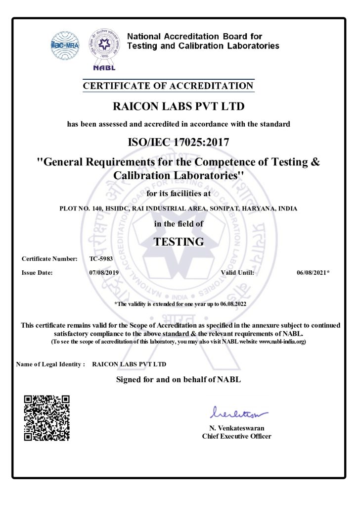 NABL Testing and Calibration Lab in Sonepat - Raicon Labs